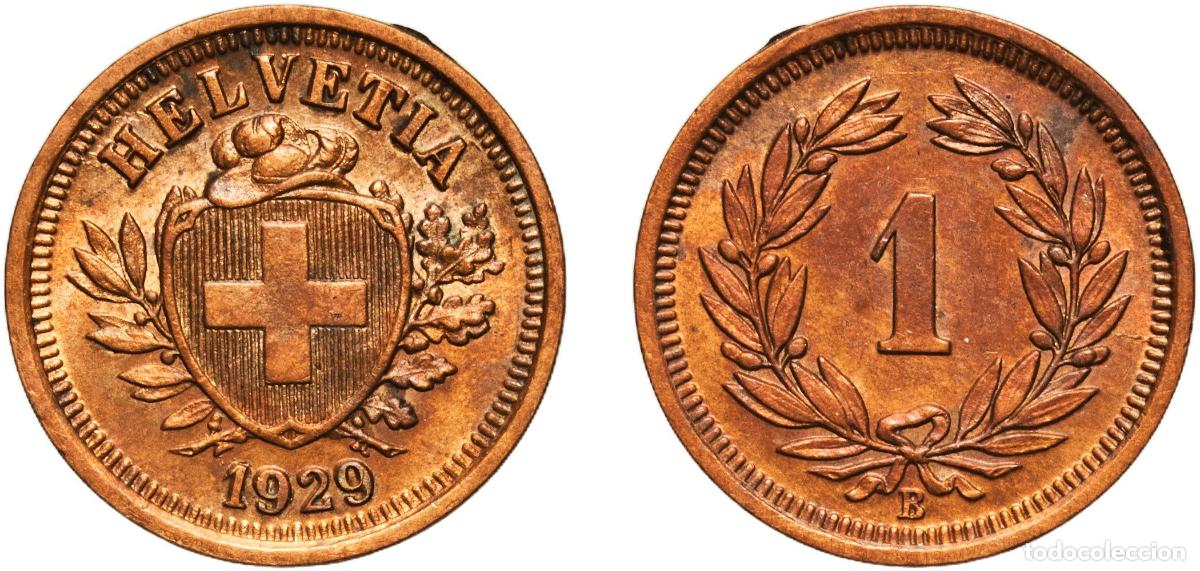 Material numism&aacute;tico: Switzerland Federal State 1929 B 1 Rappen (Wreath; bronze) Bronze (95% copper, 4% tin, 1% zinc) Ber