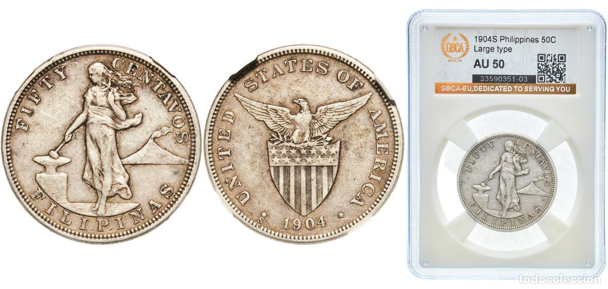Material numism&aacute;tico: Philippines Insular Government 1904 S 50 Centavos (Large type) Silver (.900) (Copper .100) San Fran