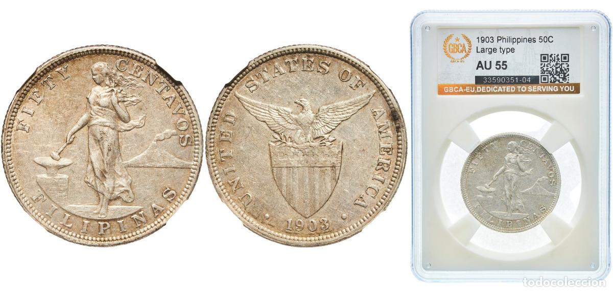 Material numism&aacute;tico: Philippines Insular Government 1903 1 Peso (Large type) Silver (.900) (Copper .100) Philadelphia Mi
