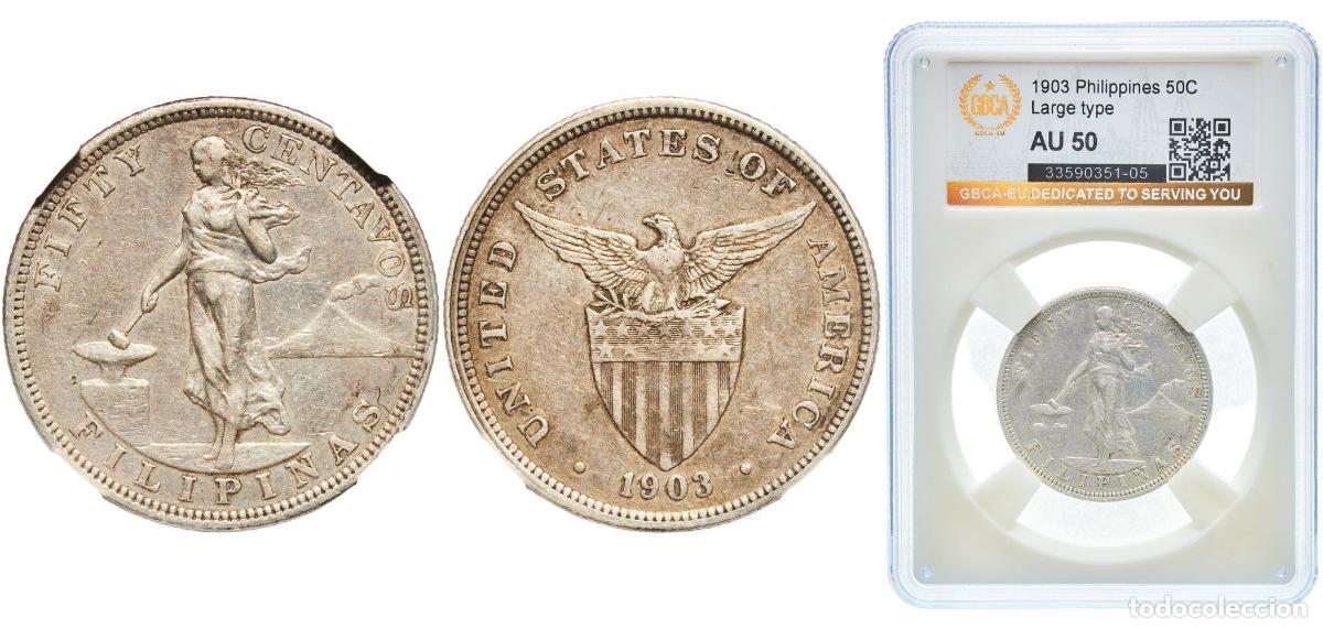Material numism&aacute;tico: Philippines Insular Government 1903 1 Peso (Large type) Silver (.900) (Copper .100) Philadelphia Mi