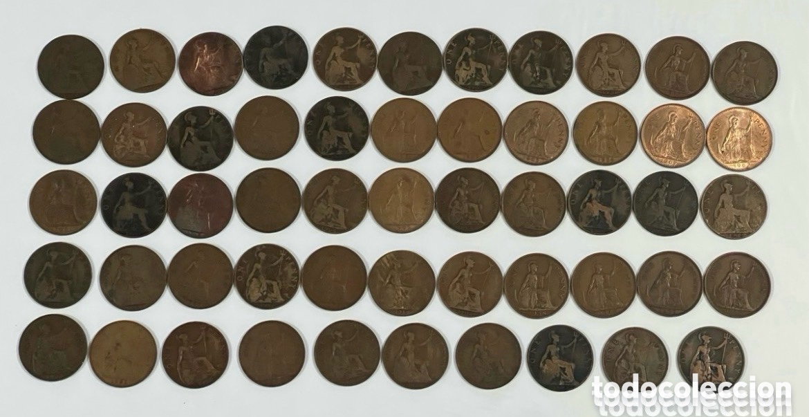 Material numism&aacute;tico: Lote 54 One Penny Reino Unido 1900&ndash;1967 &bull; Monedas de Cobre &bull; Britannia -UK Penny