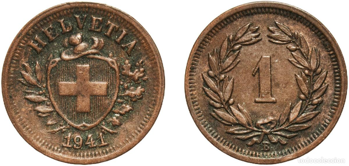 Material numism&aacute;tico: Switzerland Federal State 1941 B 1 Rappen (Wreath; bronze) Bronze (95% copper, 4% tin, 1% zinc) Ber