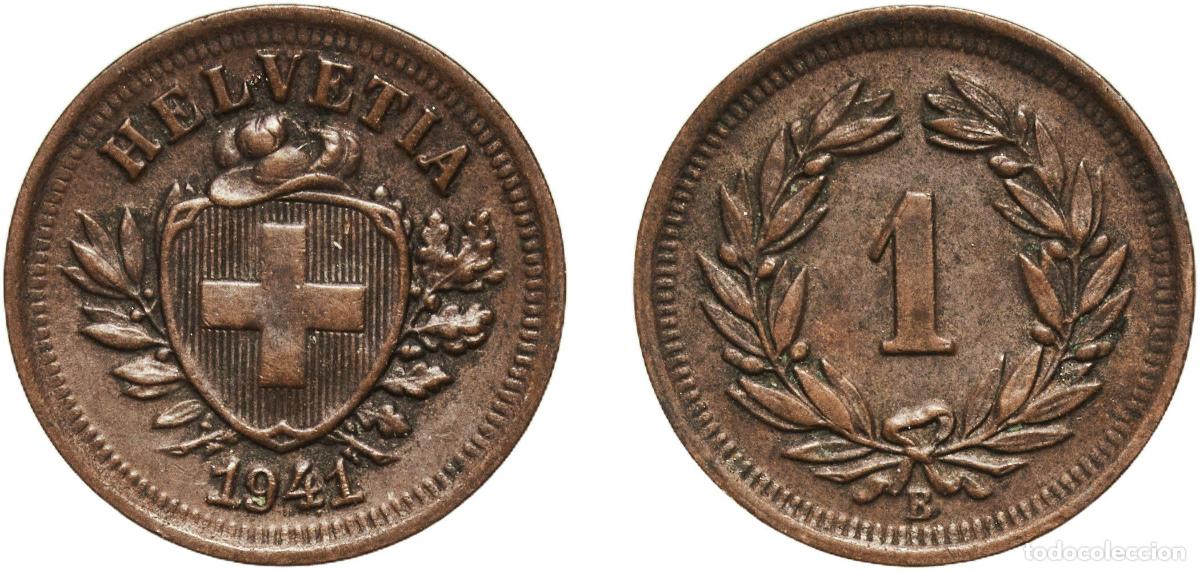 Material numism&aacute;tico: Switzerland Federal State 1941 B 1 Rappen (Wreath; bronze) Bronze (95% copper, 4% tin, 1% zinc) Ber