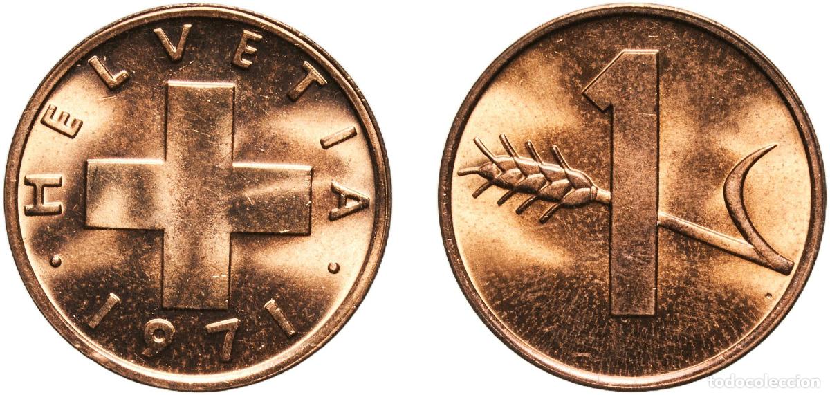 Material numism&aacute;tico: Switzerland Federal State 1971 1 Rappen (wheat spike) Bronze (95% copper, 4% tin, 1% zinc) Bern Min