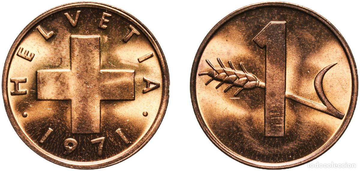 Material numism&aacute;tico: Switzerland Federal State 1971 1 Rappen (wheat spike) Bronze (95% copper, 4% tin, 1% zinc) Bern Min