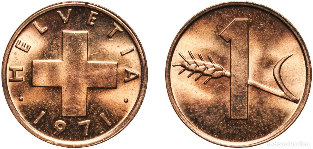 Material numism&aacute;tico: Switzerland Federal State 1971 1 Rappen (wheat spike) Bronze (95% copper, 4% tin, 1% zinc) Bern Min