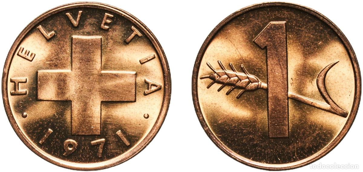 Material numism&aacute;tico: Switzerland Federal State 1971 1 Rappen (wheat spike) Bronze (95% copper, 4% tin, 1% zinc) Bern Min