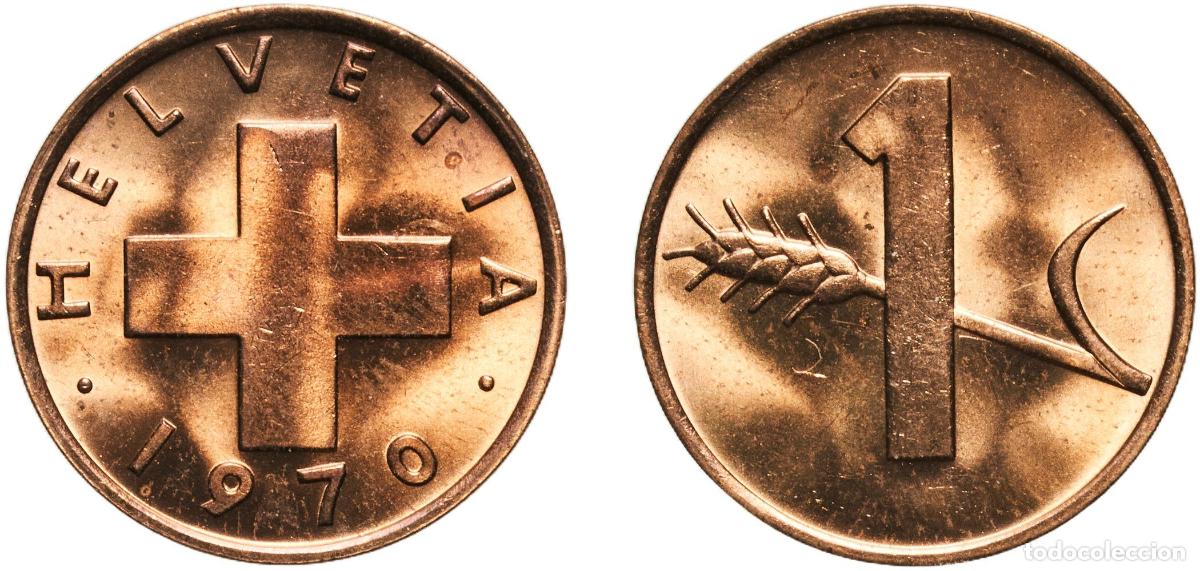Material numism&aacute;tico: Switzerland Federal State 1970 1 Rappen (wheat spike) Bronze (95% copper, 4% tin, 1% zinc) Bern Min
