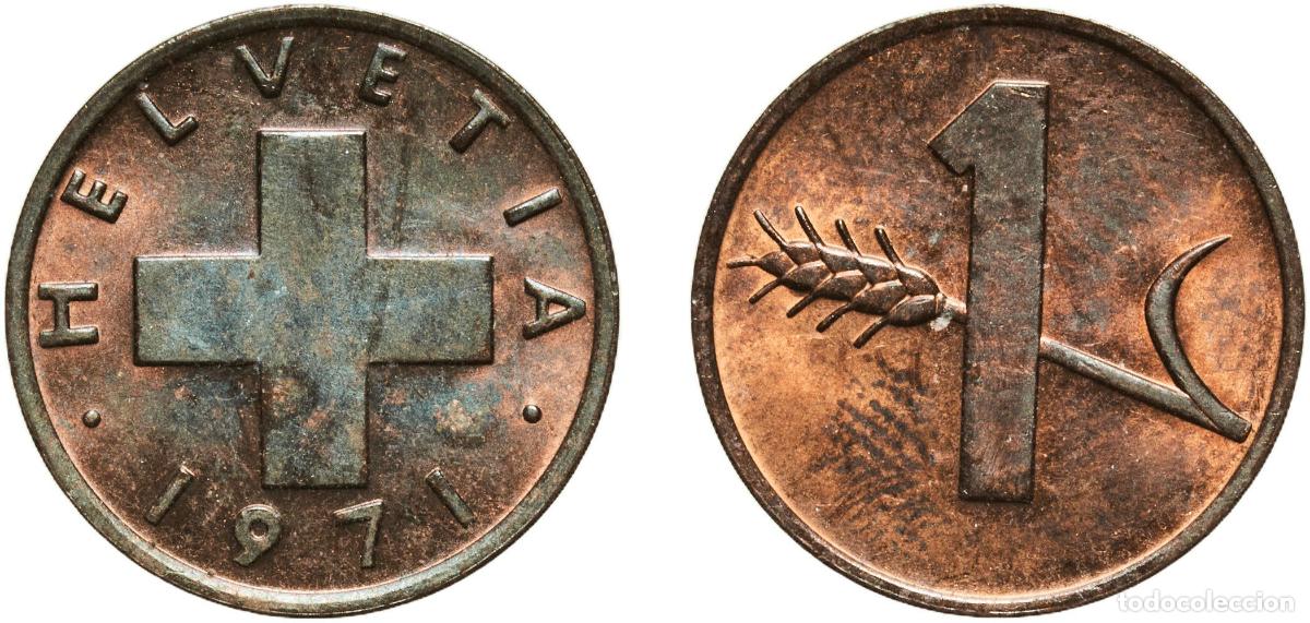 Material numism&aacute;tico: Switzerland Federal State 1971 1 Rappen (wheat spike) Bronze (95% copper, 4% tin, 1% zinc) Bern Min