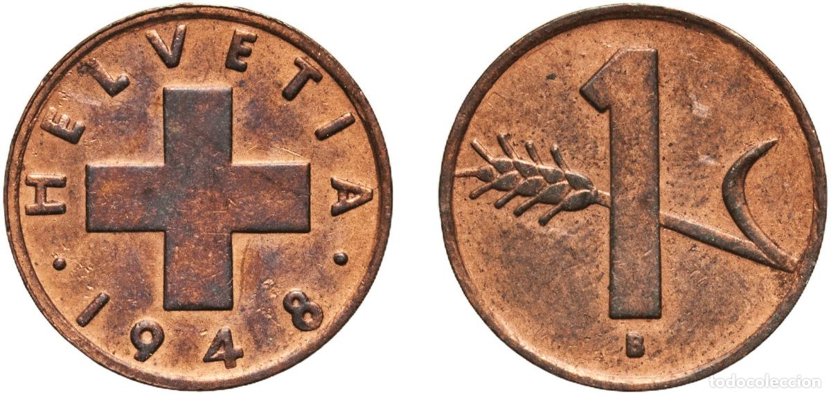 Material numism&aacute;tico: Switzerland Federal State 1948 B 1 Rappen (wheat spike) Bronze (95% copper, 4% tin, 1% zinc) Bern M