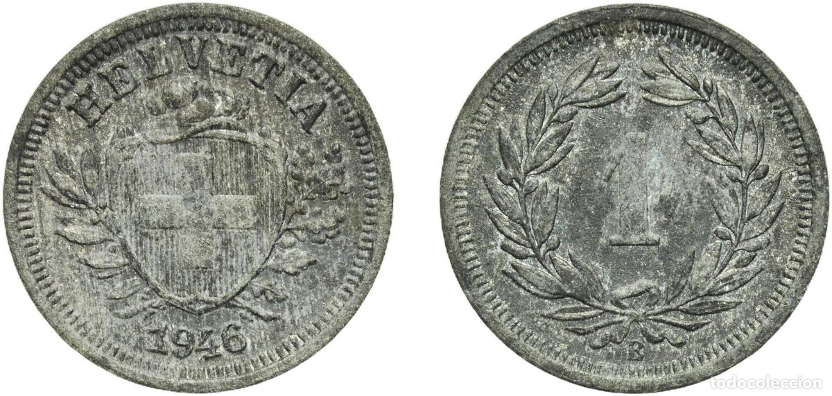 Material numism&aacute;tico: Switzerland Federal State 1946 B 1 Rappen (Wreath; zinc) Zinc Bern Mint (12063000) 1.19g AU HMZ 2