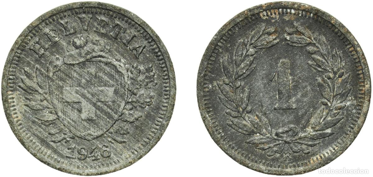 Material numism&aacute;tico: Switzerland Federal State 1946 B 1 Rappen (Wreath; zinc) Zinc Bern Mint (12063000) 1.2g AU HMZ 2 1