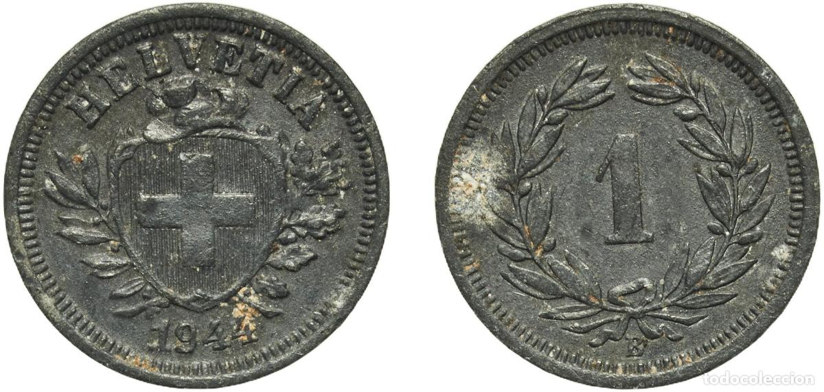 Material numism&aacute;tico: Switzerland Federal State 1944 B 1 Rappen (Wreath; zinc) Zinc Bern Mint (11825000) 1.2g AU HMZ 2 1
