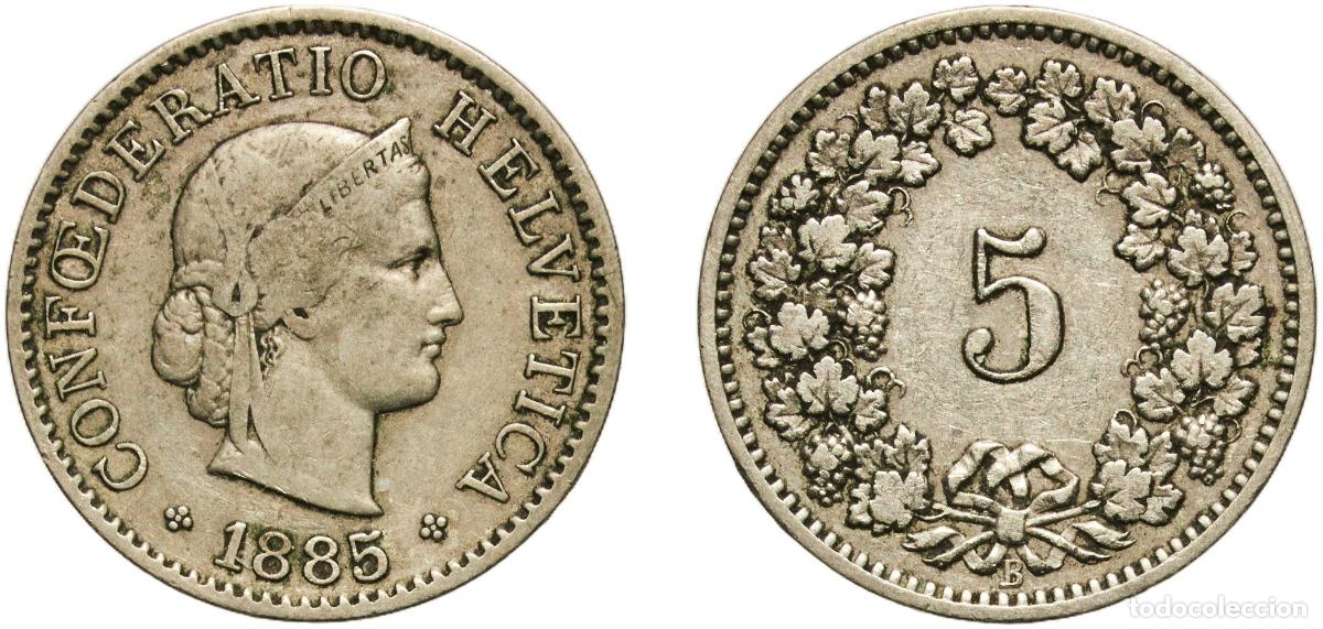 Material numism&aacute;tico: Switzerland Federal State 1885 B 5 Rappen (Libertas; copper-nickel) Copper-nickel (75% copper, 25%