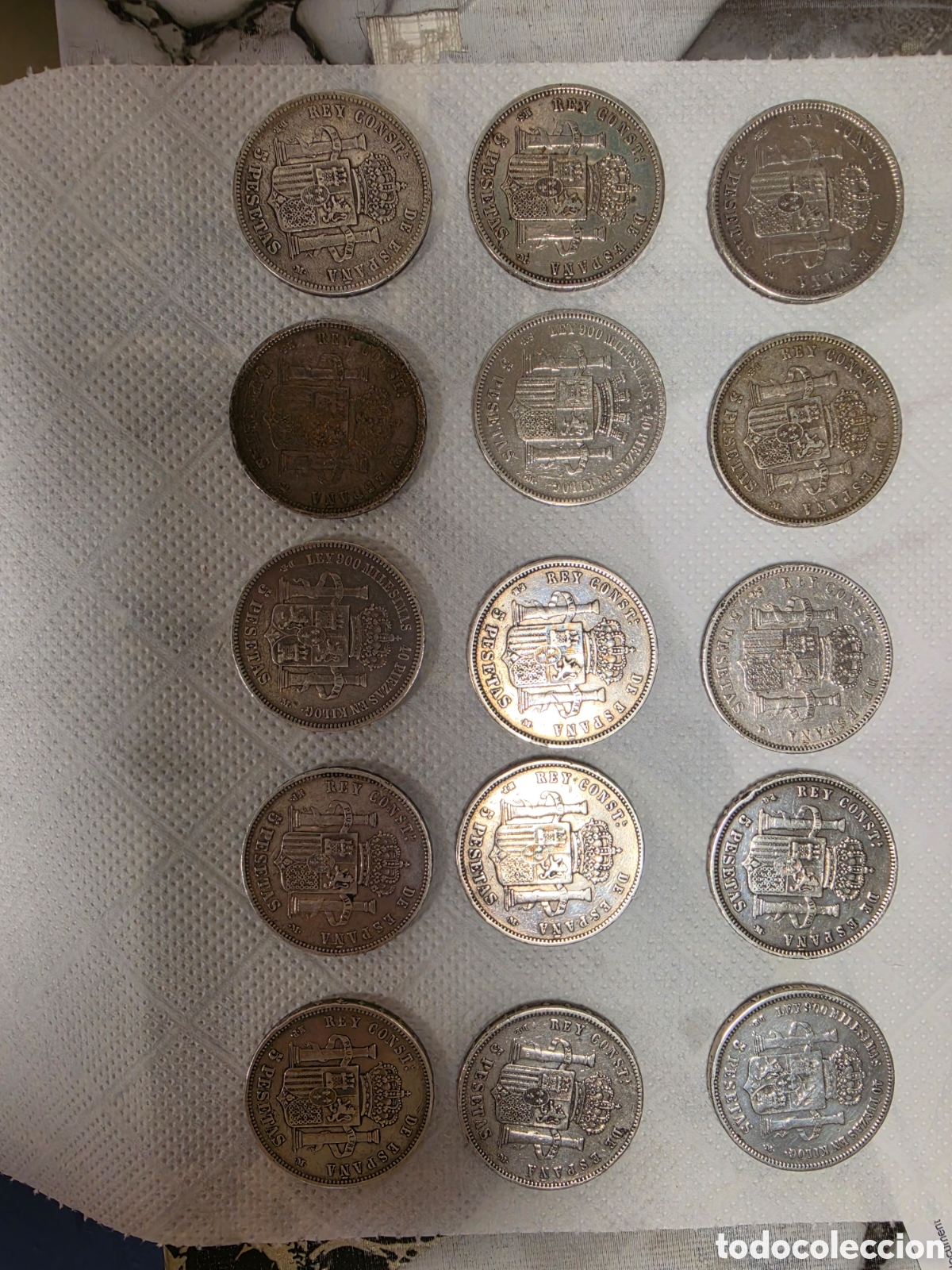 Material numism&aacute;tico: Lote de 15 monedas de 5 pesetas de diferentes a&ntilde;os