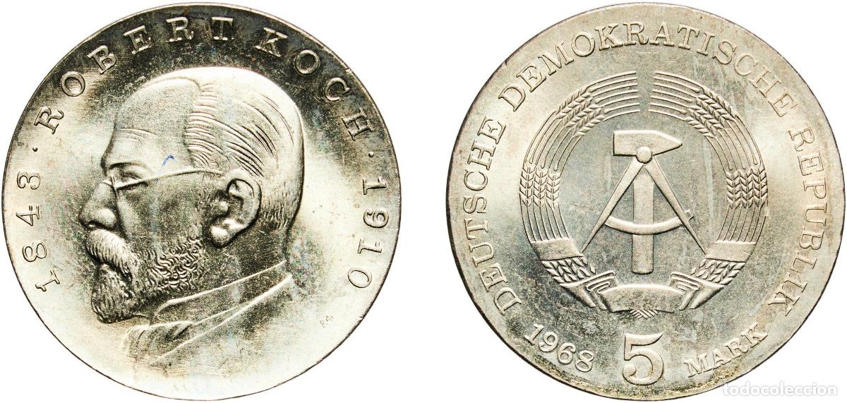 Material numism&aacute;tico: Germany German Democratic Republic Democratic republic 1968 5 Mark (Robert Koch) Copper-nickel (100