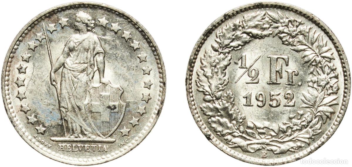 Material numism&aacute;tico: Switzerland Federal State 1952 B &frac12; Franc (Helvetia standing; silver) Silver (.835) (.165 copper) Be