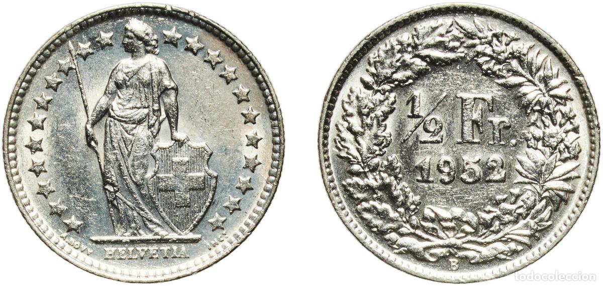 Material numism&aacute;tico: Switzerland Federal State 1952 B &frac12; Franc (Helvetia standing; silver) Silver (.835) (.165 copper) Be