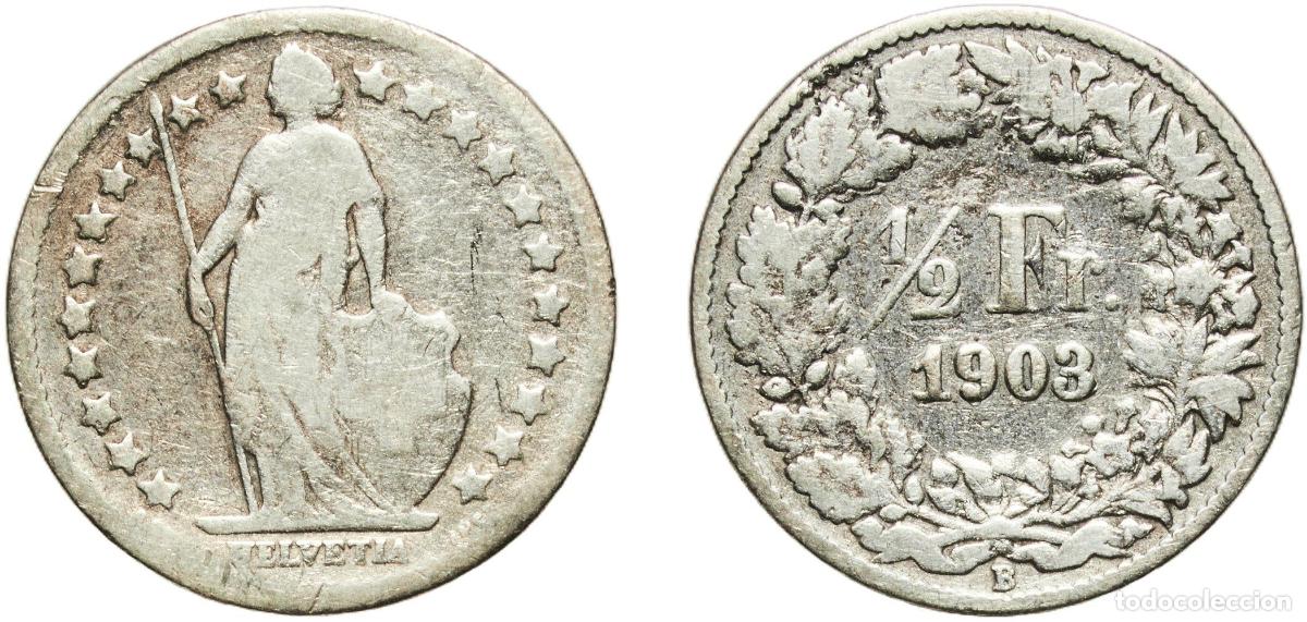 Material numism&aacute;tico: Switzerland Federal State 1903 B &frac12; Franc (Helvetia standing; silver) Silver (.835) (.165 copper) Be
