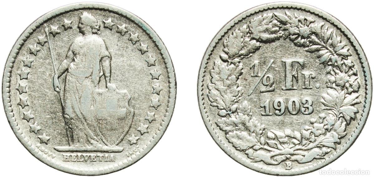 Material numism&aacute;tico: Switzerland Federal State 1903 B &frac12; Franc (Helvetia standing; silver) Silver (.835) (.165 copper) Be