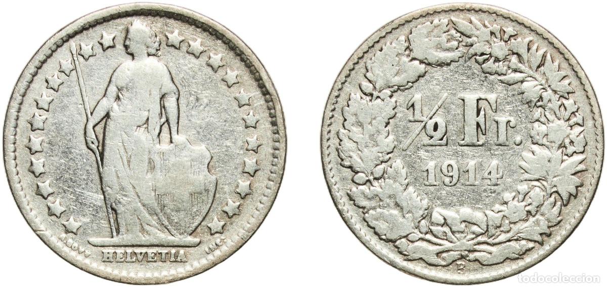 Material numism&aacute;tico: Switzerland Federal State 1914 B &frac12; Franc (Helvetia standing; silver) Silver (.835) (.165 copper) (2