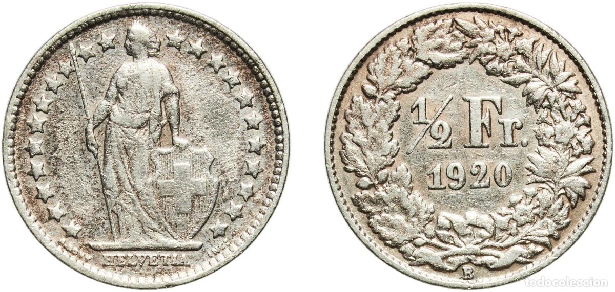 Material numism&aacute;tico: Switzerland Federal State 1920 B &frac12; Franc (Helvetia standing; silver) Silver (.835) (.165 copper) Be