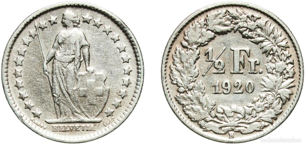 Material numism&aacute;tico: Switzerland Federal State 1920 B &frac12; Franc (Helvetia standing; silver) Silver (.835) (.165 copper) Be