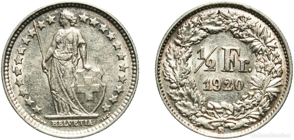 Material numism&aacute;tico: Switzerland Federal State 1920 B &frac12; Franc (Helvetia standing; silver) Silver (.835) (.165 copper) Be