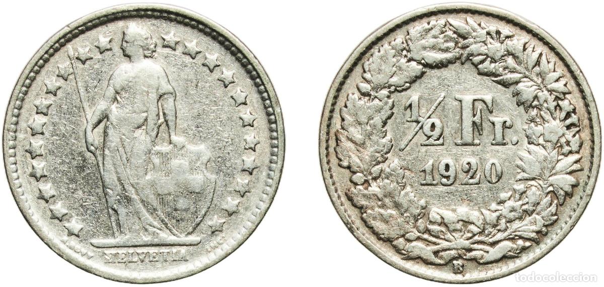 Material numism&aacute;tico: Switzerland Federal State 1920 B &frac12; Franc (Helvetia standing; silver) Silver (.835) (.165 copper) Be