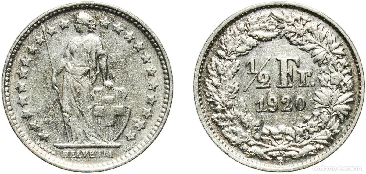Material numism&aacute;tico: Switzerland Federal State 1920 B &frac12; Franc (Helvetia standing; silver) Silver (.835) (.165 copper) Be