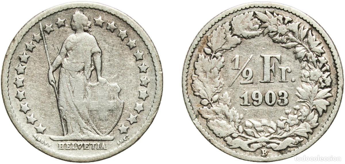 Material numism&aacute;tico: Switzerland Federal State 1903 B &frac12; Franc (Helvetia standing; silver) Silver (.835) (.165 copper) Be