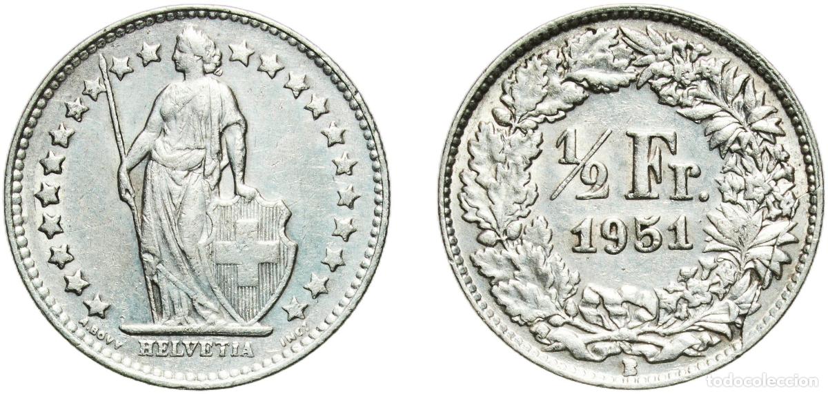 Material numism&aacute;tico: Switzerland Federal State 1951 B &frac12; Franc (Helvetia standing; silver) Silver (.835) (.165 copper) Be