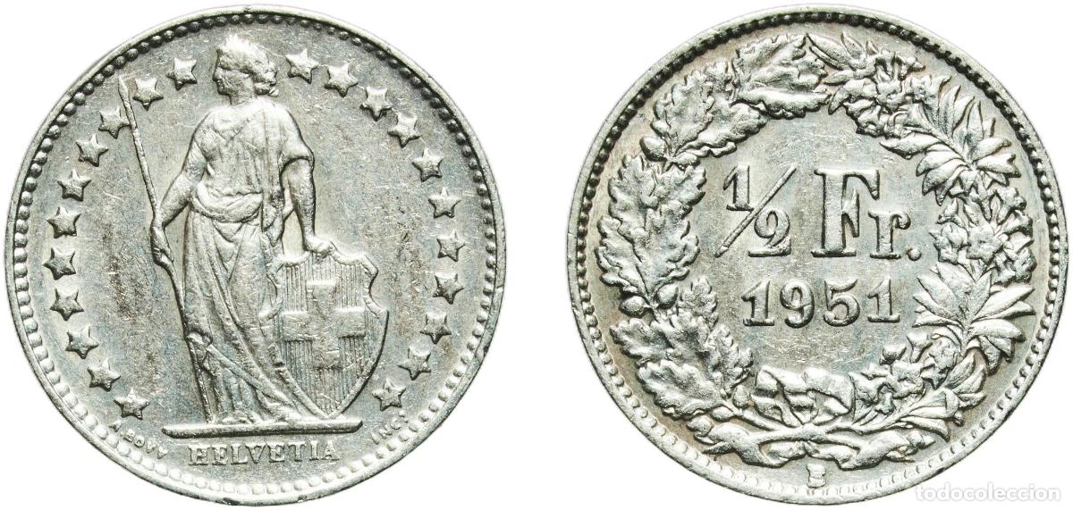 Material numism&aacute;tico: Switzerland Federal State 1951 B &frac12; Franc (Helvetia standing; silver) Silver (.835) (.165 copper) Be