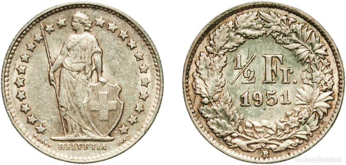 Material numism&aacute;tico: Switzerland Federal State 1951 B &frac12; Franc (Helvetia standing; silver) Silver (.835) (.165 copper) Be