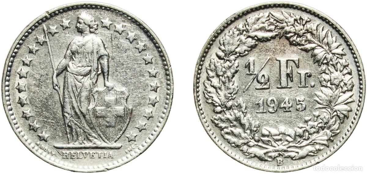 Material numism&aacute;tico: Switzerland Federal State 1945 B &frac12; Franc (Helvetia standing; silver) Silver (.835) (.165 copper) Be