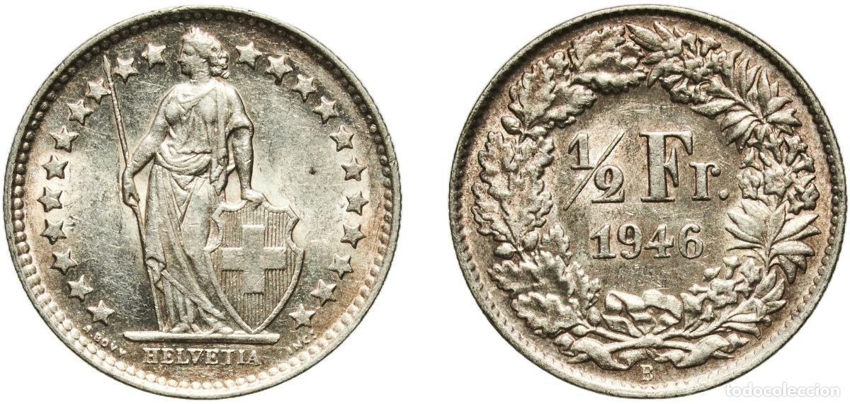 Material numism&aacute;tico: Switzerland Federal State 1946 B &frac12; Franc (Helvetia standing; silver) Silver (.835) (.165 copper) Be