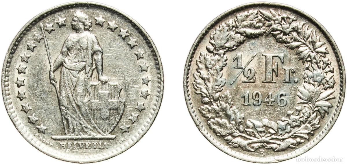 Material numism&aacute;tico: Switzerland Federal State 1946 B &frac12; Franc (Helvetia standing; silver) Silver (.835) (.165 copper) Be
