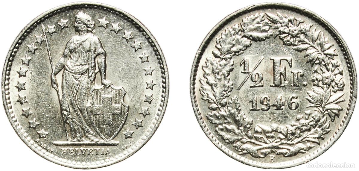 Material numism&aacute;tico: Switzerland Federal State 1946 B &frac12; Franc (Helvetia standing; silver) Silver (.835) (.165 copper) Be