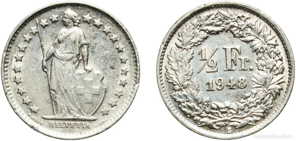 Material numism&aacute;tico: Switzerland Federal State 1948 B &frac12; Franc (Helvetia standing; silver) Silver (.835) (.165 copper) Be