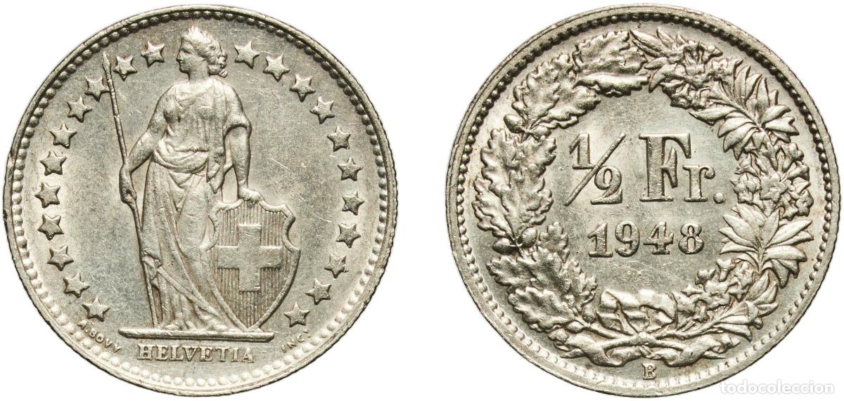Material numism&aacute;tico: Switzerland Federal State 1948 B &frac12; Franc (Helvetia standing; silver) Silver (.835) (.165 copper) Be