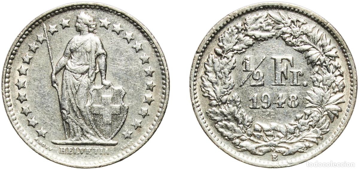 Material numism&aacute;tico: Switzerland Federal State 1948 B &frac12; Franc (Helvetia standing; silver) Silver (.835) (.165 copper) Be
