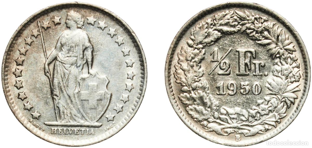 Material numism&aacute;tico: Switzerland Federal State 1950 B &frac12; Franc (Helvetia standing; silver) Silver (.835) (.165 copper) Be