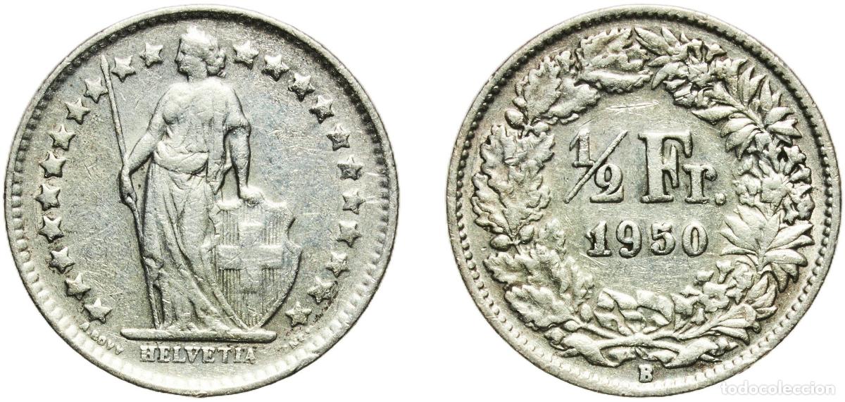 Material numism&aacute;tico: Switzerland Federal State 1950 B &frac12; Franc (Helvetia standing; silver) Silver (.835) (.165 copper) (7