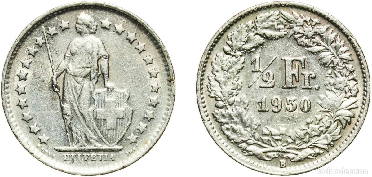 Material numism&aacute;tico: Switzerland Federal State 1950 B &frac12; Franc (Helvetia standing; silver) Silver (.835) (.165 copper) Be