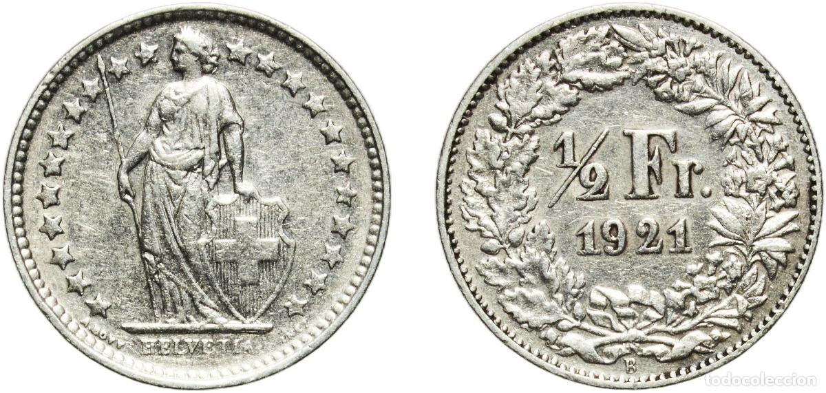 Material numism&aacute;tico: Switzerland Federal State 1921 B &frac12; Franc (Helvetia standing; silver) Silver (.835) (.165 copper) Be