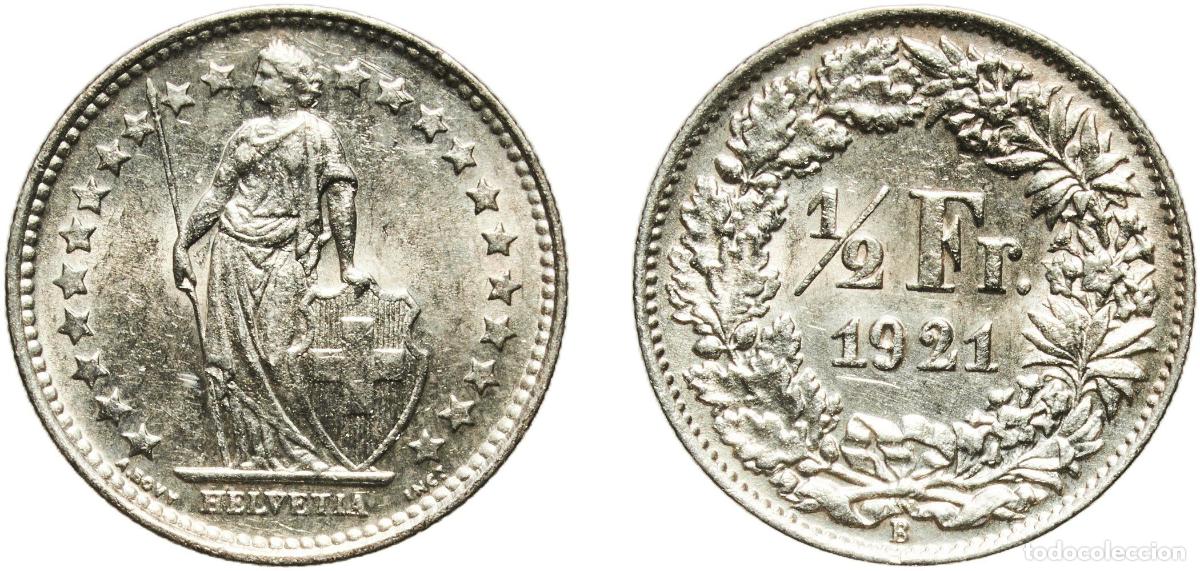 Material numism&aacute;tico: Switzerland Federal State 1921 B &frac12; Franc (Helvetia standing; silver) Silver (.835) (.165 copper) Be