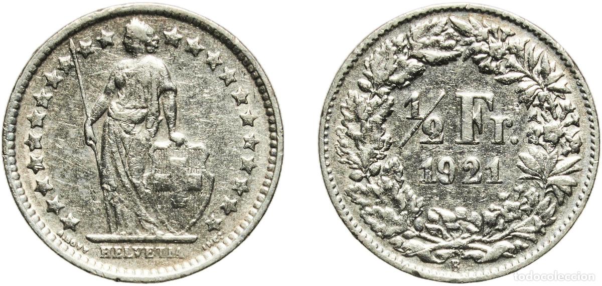 Material numism&aacute;tico: Switzerland Federal State 1921 B &frac12; Franc (Helvetia standing; silver) Silver (.835) (.165 copper) Be