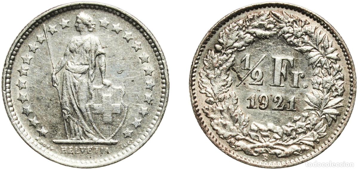Material numism&aacute;tico: Switzerland Federal State 1921 B &frac12; Franc (Helvetia standing; silver) Silver (.835) (.165 copper) Be
