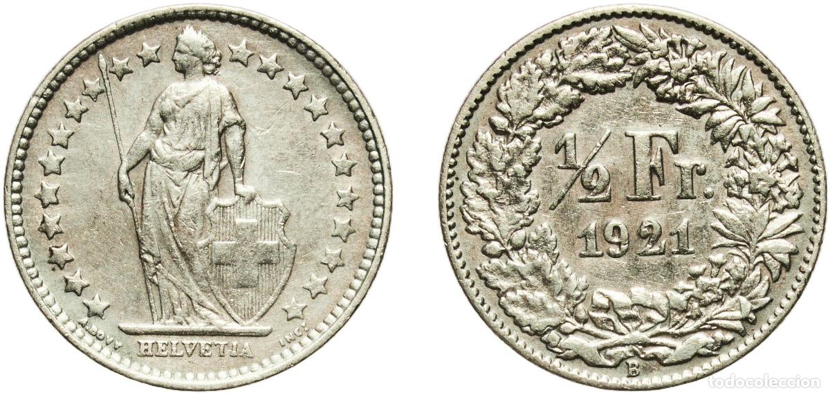 Material numism&aacute;tico: Switzerland Federal State 1921 B &frac12; Franc (Helvetia standing; silver) Silver (.835) (.165 copper) Be