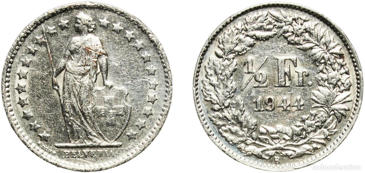 Material numism&aacute;tico: Switzerland Federal State 1944 B &frac12; Franc (Helvetia standing; silver) Silver (.835) (.165 copper) Be